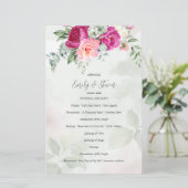 緑のユーカリ色マゼンタ花結婚式プログラム (スタンド正面)