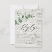 緑のユーカリ葉の白木結婚式RSVP 出欠カード (裏面)