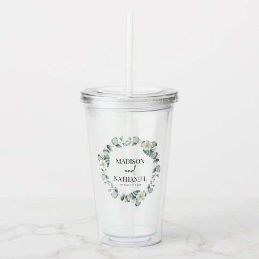 緑のユーカリ葉スグリーンボタニッ結婚クス アクリルタンブラー (正面)