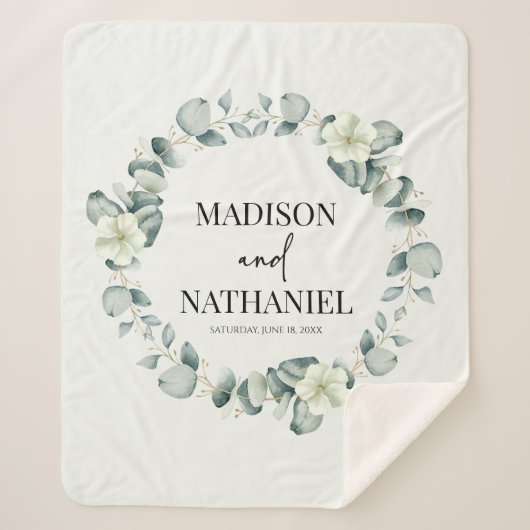 緑のユーカリ葉スグリーンボタニッ結婚クス シェルパブランケット (正面)