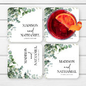 緑のユーカリ葉スグリーンボタニッ結婚クス スクエアペーパーコースター