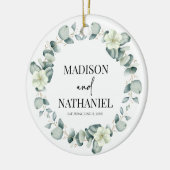 緑のユーカリ葉スグリーンボタニッ結婚クス セラミックオーナメント (左)
