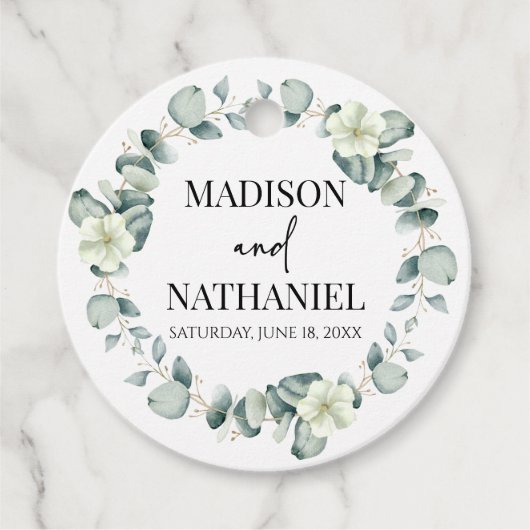 緑のユーカリ葉スグリーンボタニッ結婚クス フェイバータグ (正面)