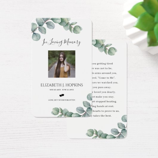 緑のユーカリ葉ス写真祈りの言葉カード (デスク)