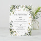 緑のユーカリ葉ス金ゴールド結婚フレーム 招待状 (スタンド正面)