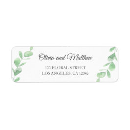 緑のユーカリ葉プス。シンプル結婚住所 ラベル