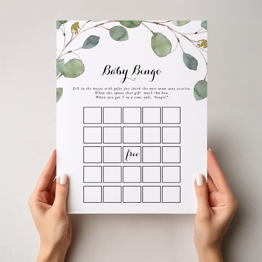 緑のユーカリ葉ベビービンゴシャワーゲーム