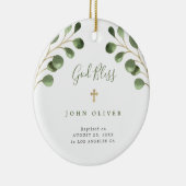 緑のユーカリ葉ベビー洗礼写真 セラミックオーナメント (右)