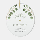 緑のユーカリ葉ベビー洗礼写真 セラミックオーナメント (左)