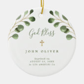 緑のユーカリ葉ベビー洗礼写真  セラミックオーナメント (正面)