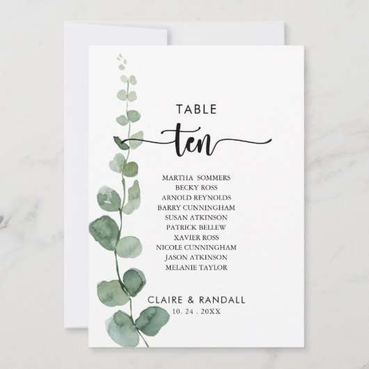 緑のユーカリ表番号10シーティングチャート 招待状 (裏面)