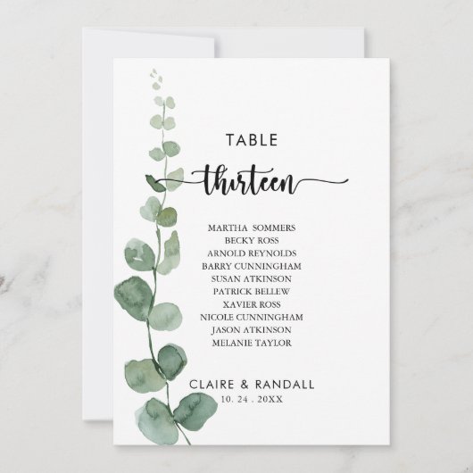 緑のユーカリ表番号13シーティングチャート 招待状 (正面)