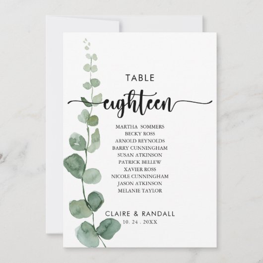 緑のユーカリ表番号18シーティングチャート 招待状 (正面)