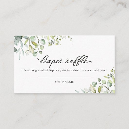 緑のユーカリ赤ちゃんシャワーおむつラッフルエンクル エンクロージャーカード (正面)