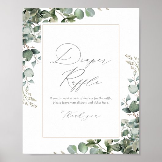 緑のユーカリ赤ちゃんシャワーおむつラッフル ポスター (正面)