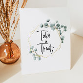 緑のユーカリ金ゴールドフレーム治療サインを取る 台座サイン