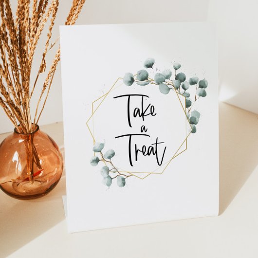 緑のユーカリ金ゴールドフレーム治療サインを取る 台座サイン