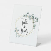 緑のユーカリ金ゴールドフレーム治療サインを取る 台座サイン (正面)