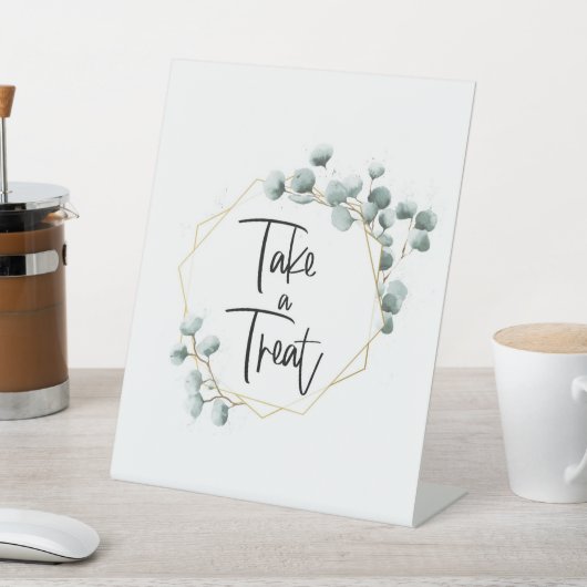 緑のユーカリ金ゴールドフレーム治療サインを取る 台座サイン (インサイチュ)