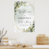 緑のユーカリ金ゴールド幾何学的歓迎サイン ポスター (キッチン)