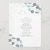 緑のユーカリ離れスの赤ちゃんシャワー男の子または女の子 招待状 (正面/裏面)