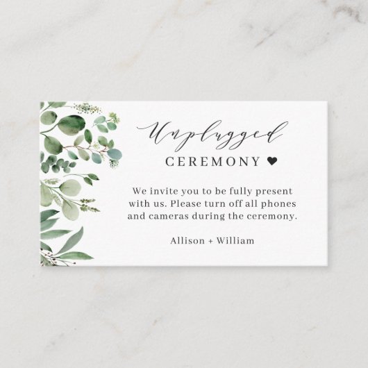 緑のユーカリ離れプのunplugged結婚の儀式 エンクロージャーカード (正面)
