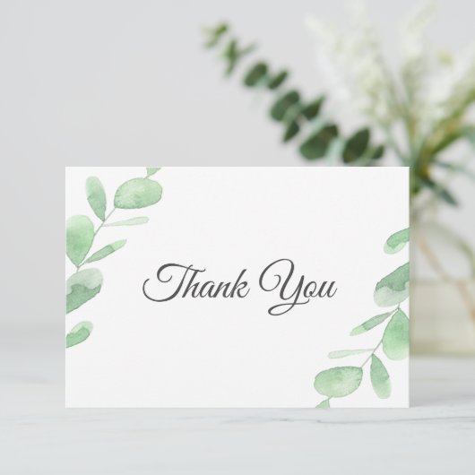 緑のユーカリ離れプス。ウッドラシンプルンド結婚の サンキューカード (スタンド正面)