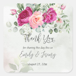 緑のユーカリ・マゼンタピーニーバラ好意ギフト スクエアシール