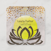 緑のヨガのインストラクターのはすの花の水彩画 スクエア名刺 (正面)