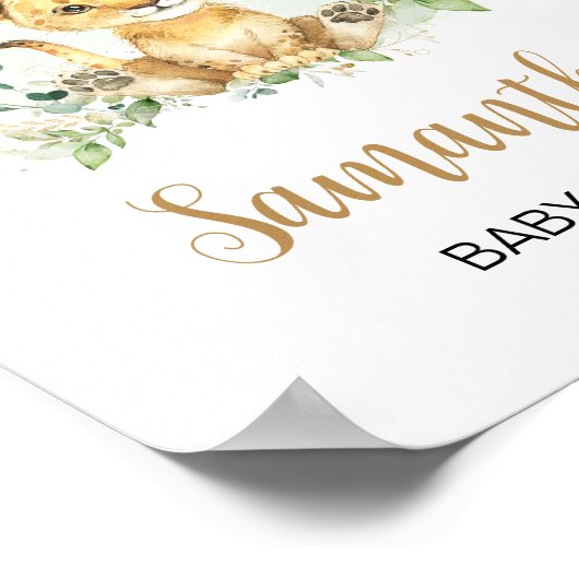 緑のライオンの赤ちゃんシャワーへようこそ ポスター (角)