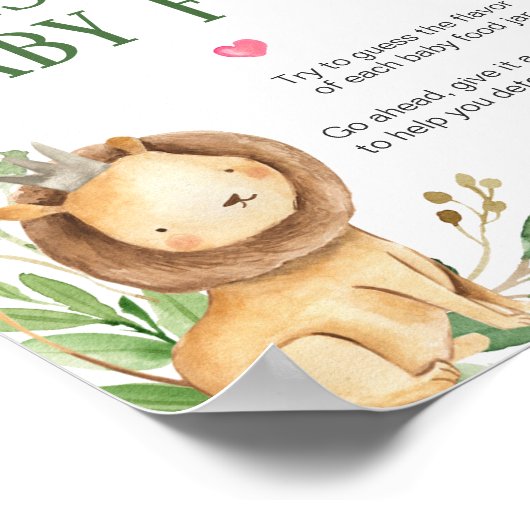 緑のライオンの赤ちゃんシャワーベビー食品を推測 ポスター (角)