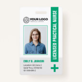 緑のライセンスを受けた実用的なナースLPNフォトバーコード バッジ (正面)