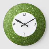 緑のライトグリーングリッターが数字で輝く ラージ壁時計 (正面)