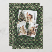 緑のライトスきらめくスノーフォトクリスマス シーズンカード (正面/裏面)