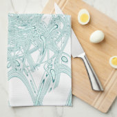 緑のライトデザインオン白 キッチンタオル (四つ折り)