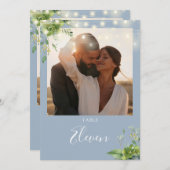 緑のライトフォトダスティブルーテーブル番号 サンキューカード (正面/裏面)