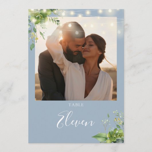 緑のライトフォトダスティブルーテーブル番号 サンキューカード (正面)