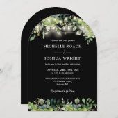 緑のライトモノグラム黒と白結婚の 招待状 (正面/裏面)
