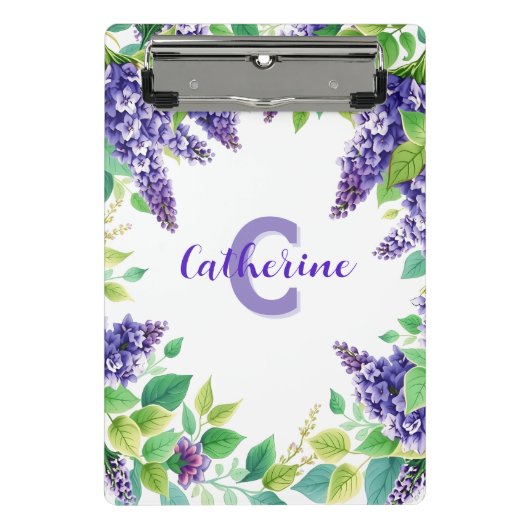 緑のライラックを使用した洗練された紫離れのライラック ミニクリップボード (正面)