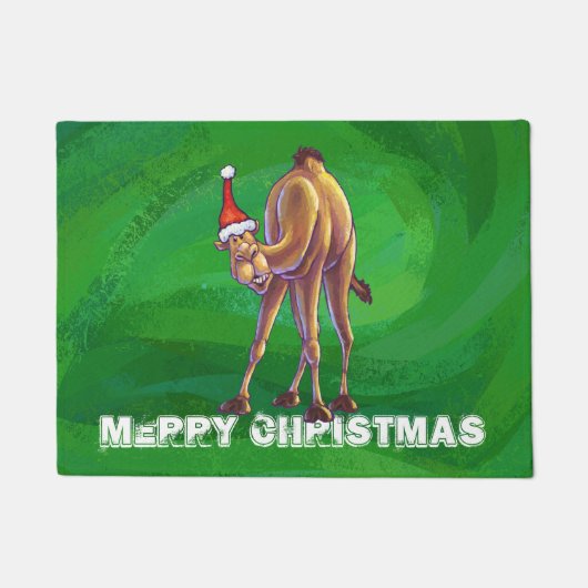 緑のラクダのクリスマス ドアマット (正面)