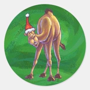 緑のラクダのクリスマス ラウンドシール