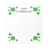 緑のラッキークローバー付きSt Patrick's Dayメモ帳 ノートパッド (正面)
