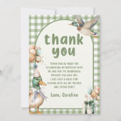 緑のラッキーダックバルーン誕生日感謝カード 招待状 (正面)