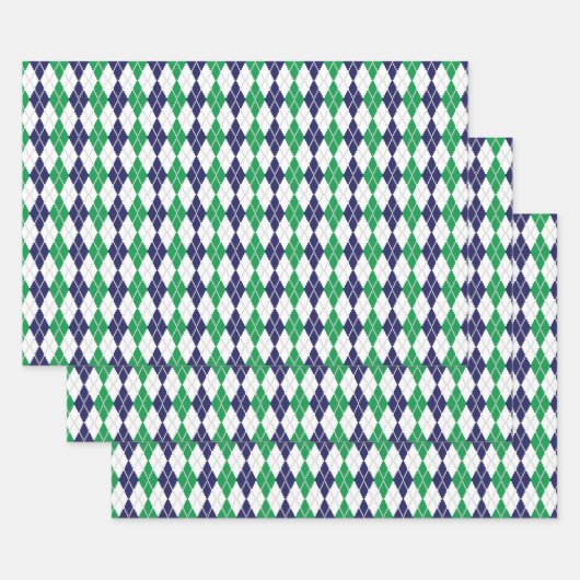緑のラッピングアーガイル紙 ラッピングペーパーシート (セット)