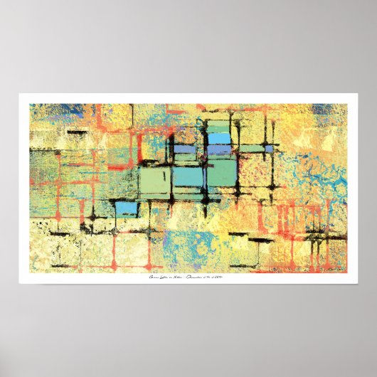 緑のラティス(黄色の抽象芸術絵画) ポスター (正面)