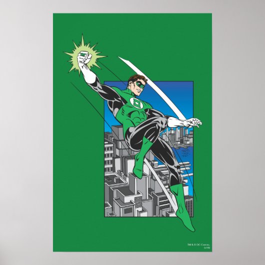 緑のランタンと街の背景 ポスター (正面)