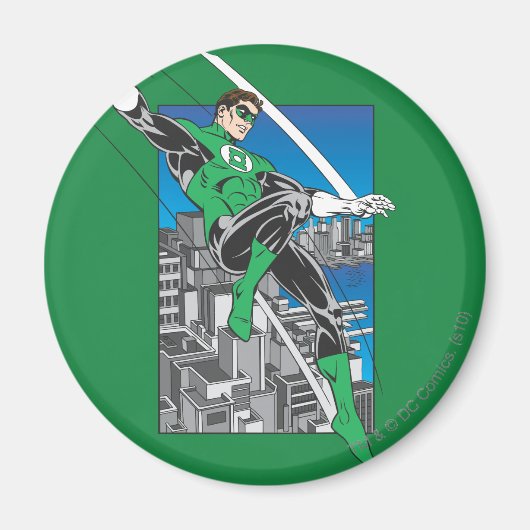 緑のランタンと街の背景 マグネット (正面)