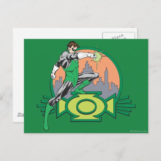 緑のランタンシティの背景とロゴ ポストカード (正面/裏面)