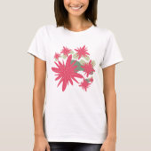 緑のランダムな形をしたピンク色の花 Tシャツ (正面)
