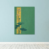 緑のリネンの上のピンクの蓮 – ヴィンテージブックカバー キャンバスプリント (インサイチュ (ウッドフロア))